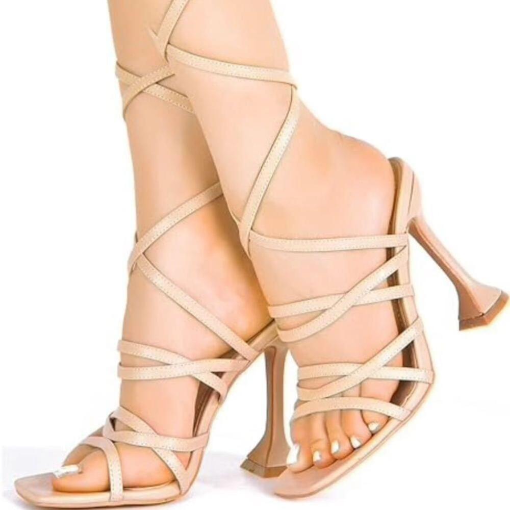 Cape Robbin Jenni Stiletto High Heels for Women, Lace Up Square Open Toe.
